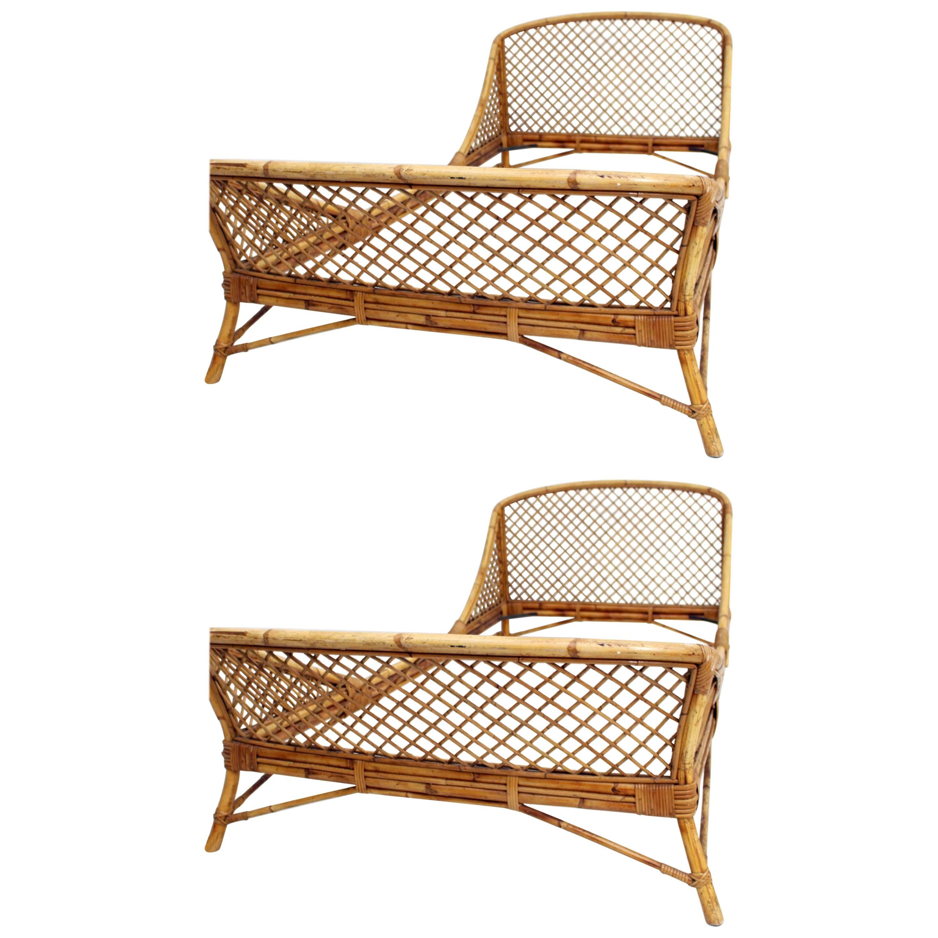 Pair of 1950s Mid-Century Modern Rattan and Bamboo French Beds by Louis Sognot