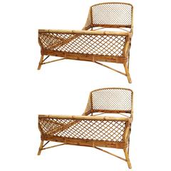 Vintage Pair of 1950s Mid-Century Modern Rattan and Bamboo French Beds by Louis Sognot