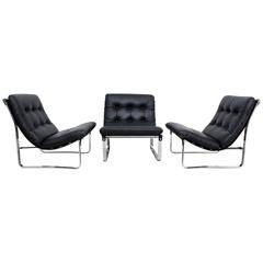 Set of Mid-Century Modern 1960s Leather and Chrome Ingmar Relling Chairs