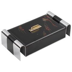 Seltene japanische Art Deco Lack- und Chrom-Deko-Box von Dunhill & Namiki