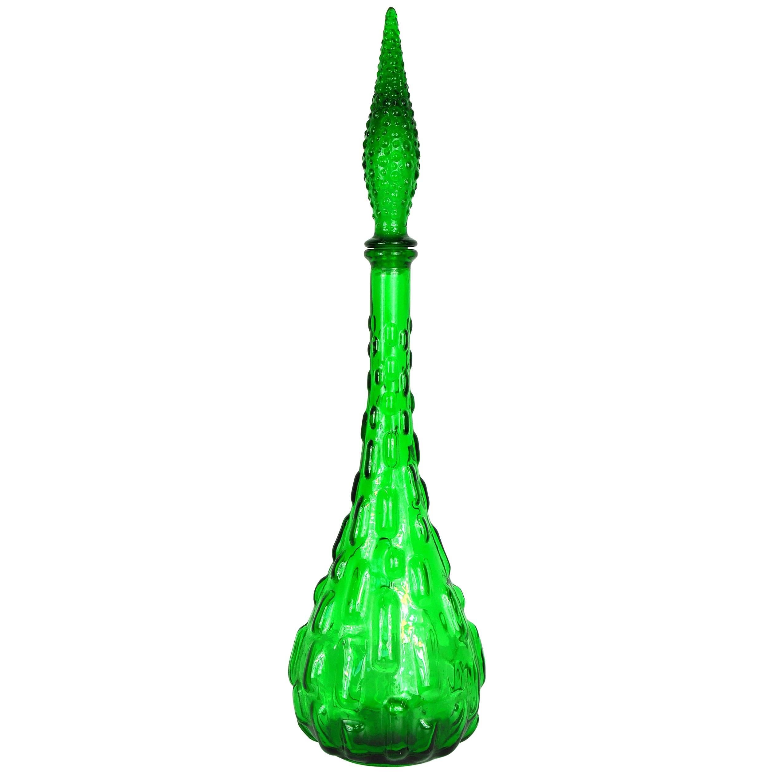 Tall Empoli Emerald Green Art Glass Decanter