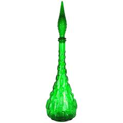 Retro Tall Empoli Emerald Green Art Glass Decanter