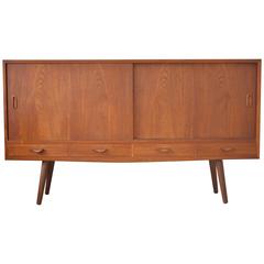 Danish Low Teak Credenza with Drawers