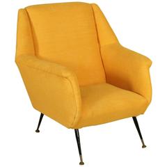 Armchair Foam Fabric Metal Brass Vintage Manufactured in Italy, 1950s-1960s