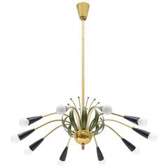 Ten-Arm Brass Chandelier with Floral Details, 1950s 8