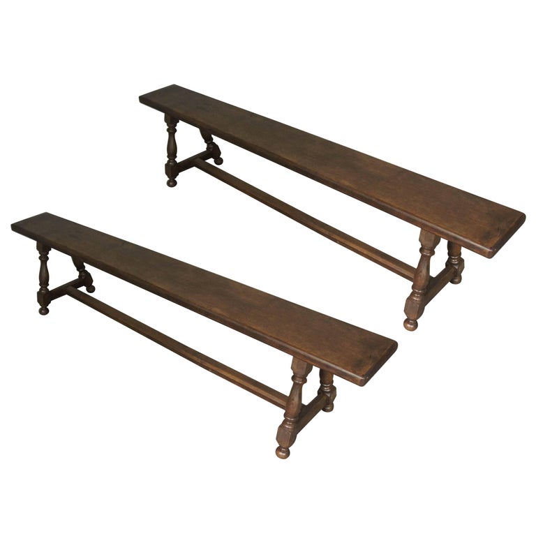 Pair Of 19th Century English Oak Joint Hallway Benches For Sale At