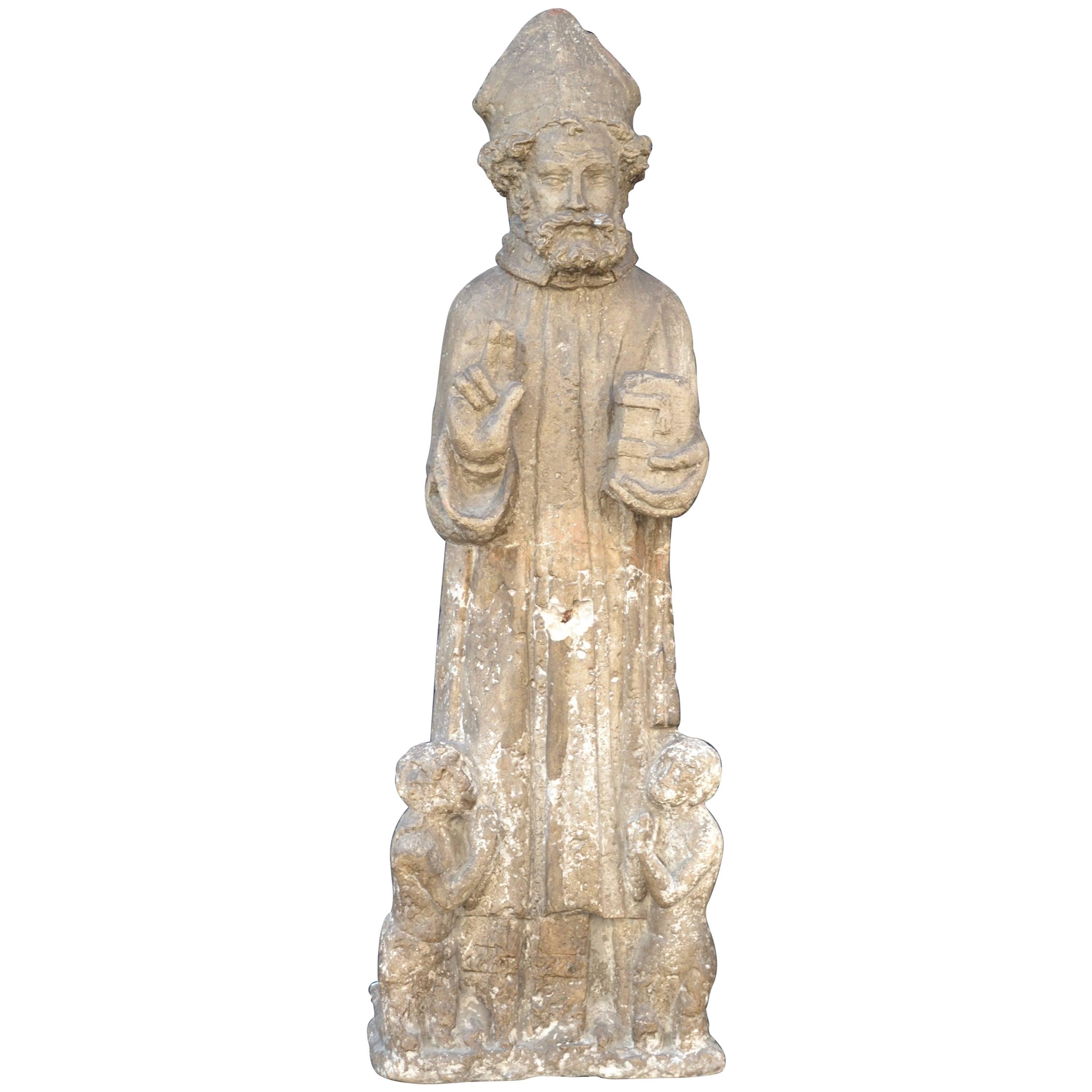 Beautiful 16th Century Statue of St. Nicholas in Carved Stone