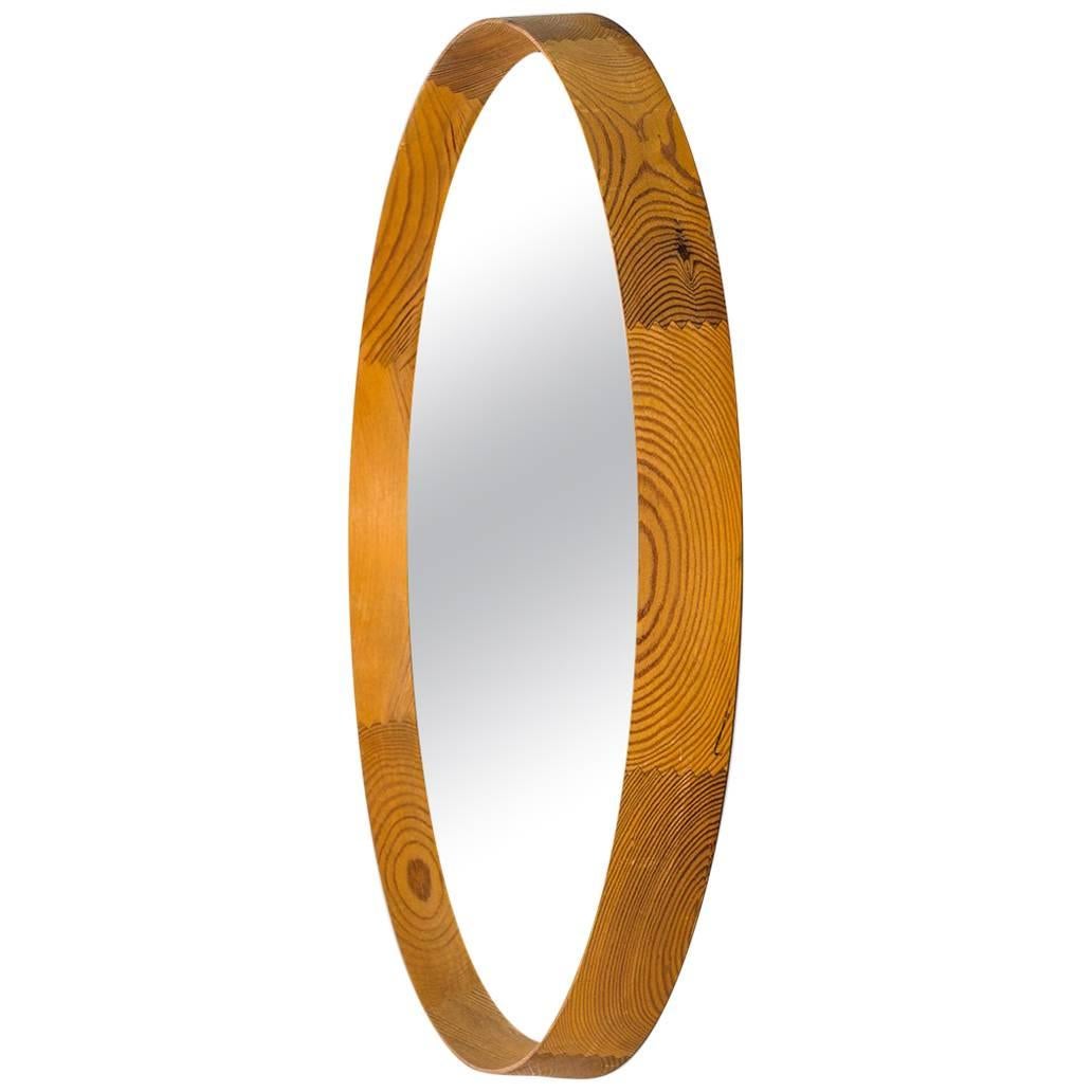 Round Mirror in Oregon Pine Produced in Sweden