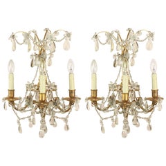 Pair of Louis XVI Style Maison Bagues Three Branch Wall Sconce, circa 1900