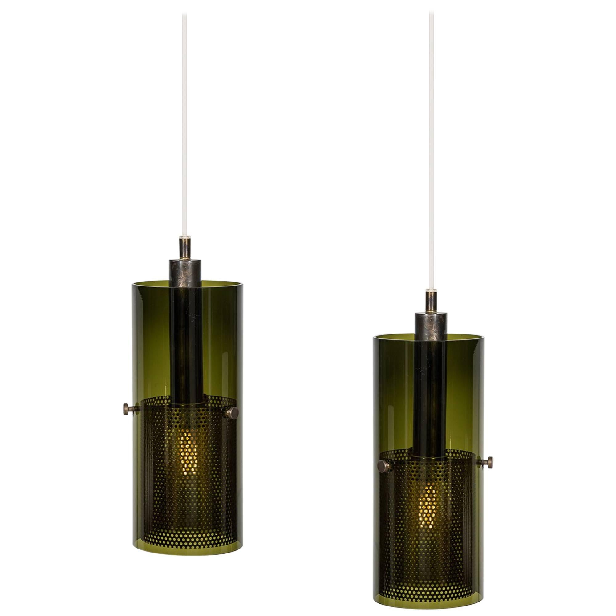 Hans-Agne Jakobsson Pair of Ceiling Lamps in Glass and Brass