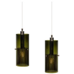 Hans-Agne Jakobsson Pair of Ceiling Lamps in Glass and Brass