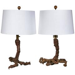 1950s Sculptural Driftwood Table Lamps, Pair