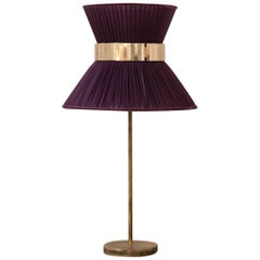  Tiffany contemporary table Lamp purple Silk Antiqued Brass Silvered Glass     