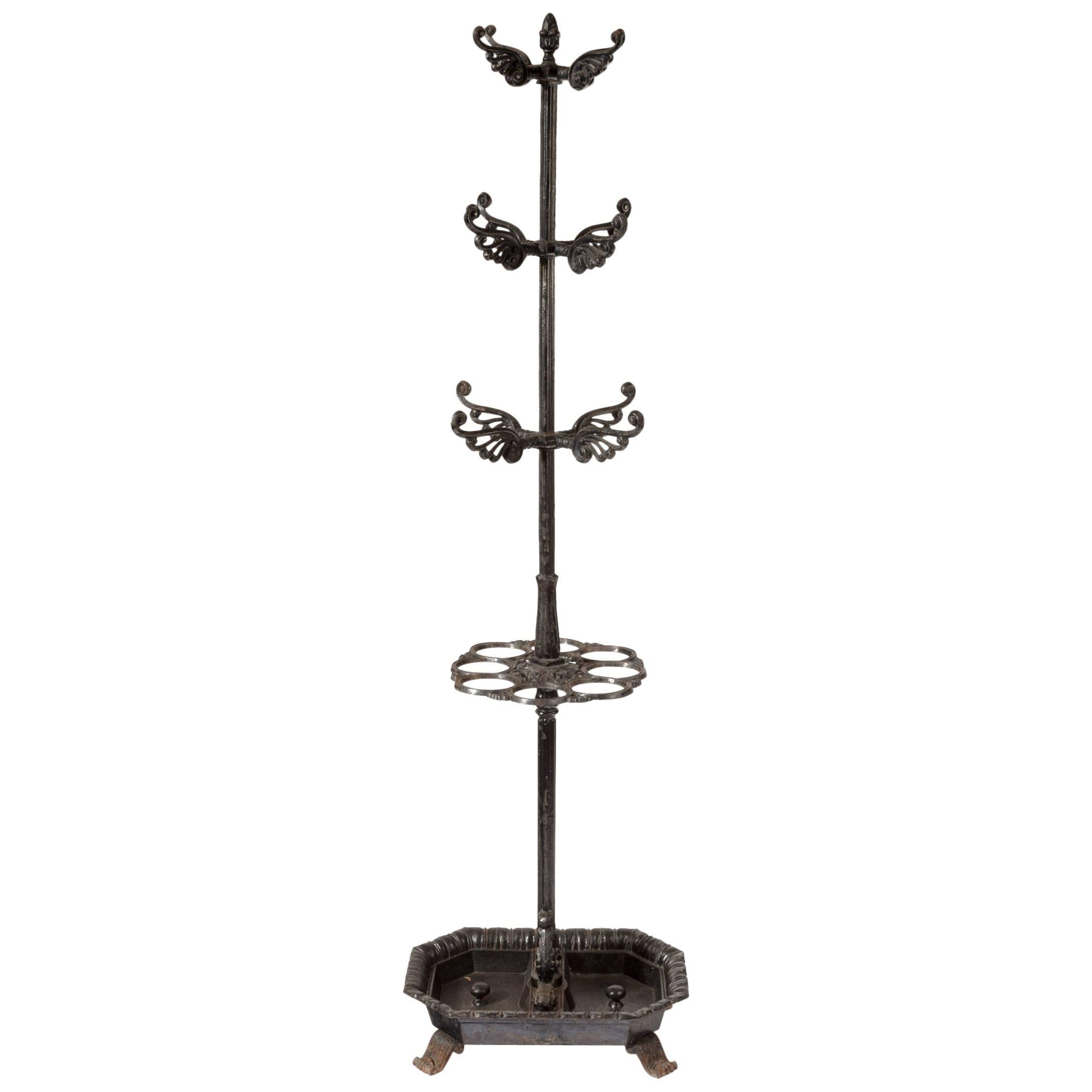 Victorian Umbrella, Coat and Hat Hall Stand in Cast Iron For Sale