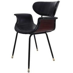 Mid-Century Rosewood and Leather 'Swan' Side Chair