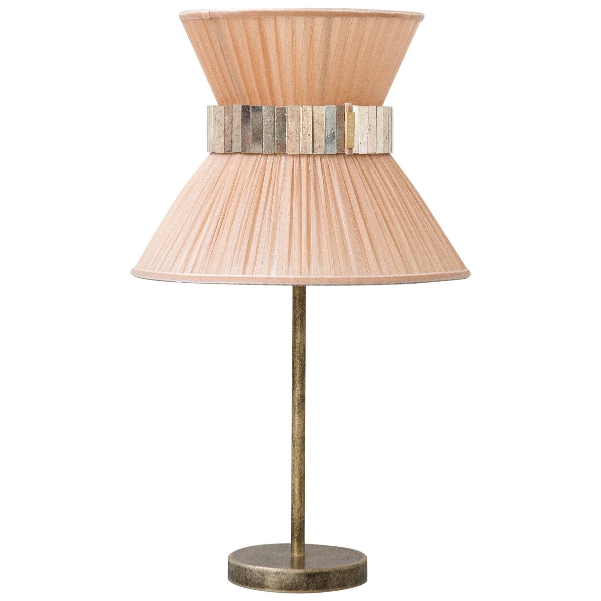 “Tiffany” Table Lamp 30 power Silk, Antiqued Brass, Silvered Glass Handmade  