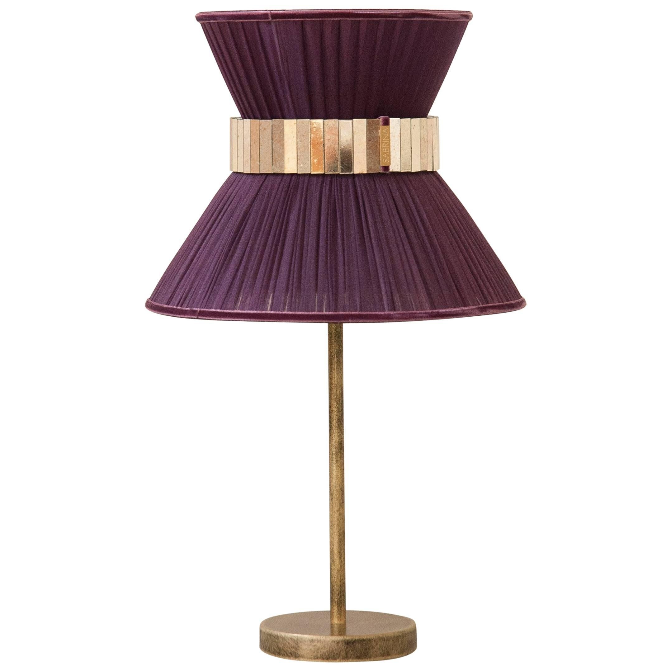  “Tiffany” contemporary Table Lamp 23 purple Silk,Antiqued Brass,Silvered Glass 