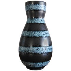 Elegant Glazed Blue and Black Ceramic Vase by Elchinger, France, 1960s
