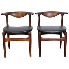 Pair of Danish Modern Teak and Leather Seat Chairs