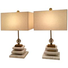 Pair of French Marble, Brass and Glass Lamps-Saturday Sale