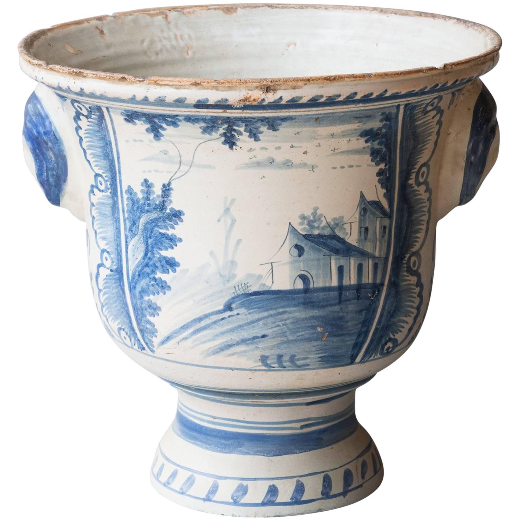 Large Late 18th-Early 19th Century Blue and White Faïence Jardiniere, Rouen For Sale