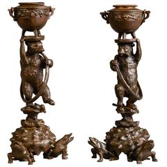 Very Interesting Pair of Humoristic Candlesticks Attributed to Christophe Fratin