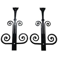 Used Good Pair of Gothic Revival Cast Iron Hinges