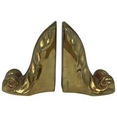 1950s Brass Acanthus Leaf Scroll Bookends, Pair 12