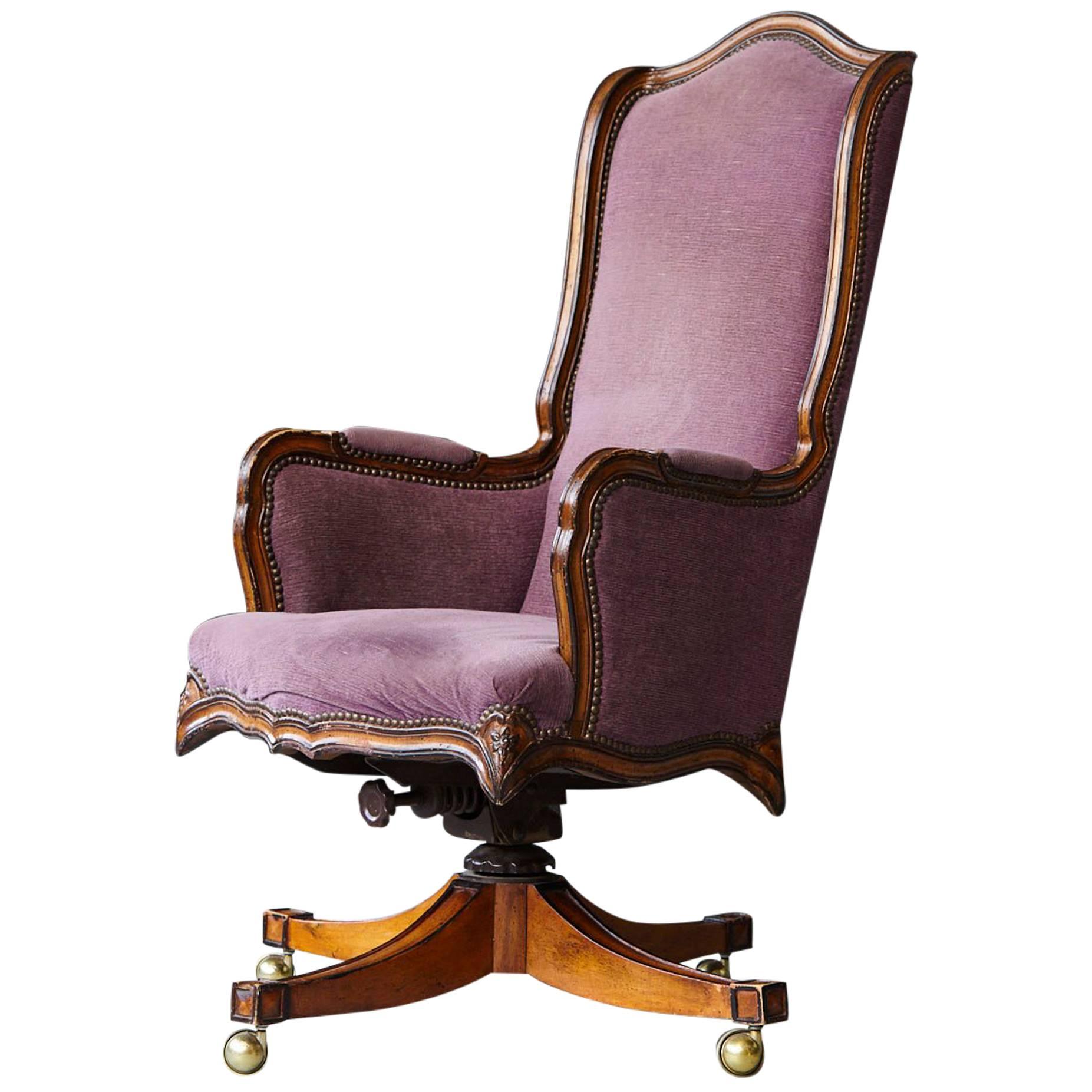 French Provincial Style High Back Walnut 'Banker's' Chair