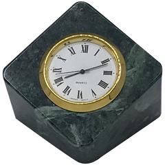 1960's Green Stone and Brass Desk Clock 3