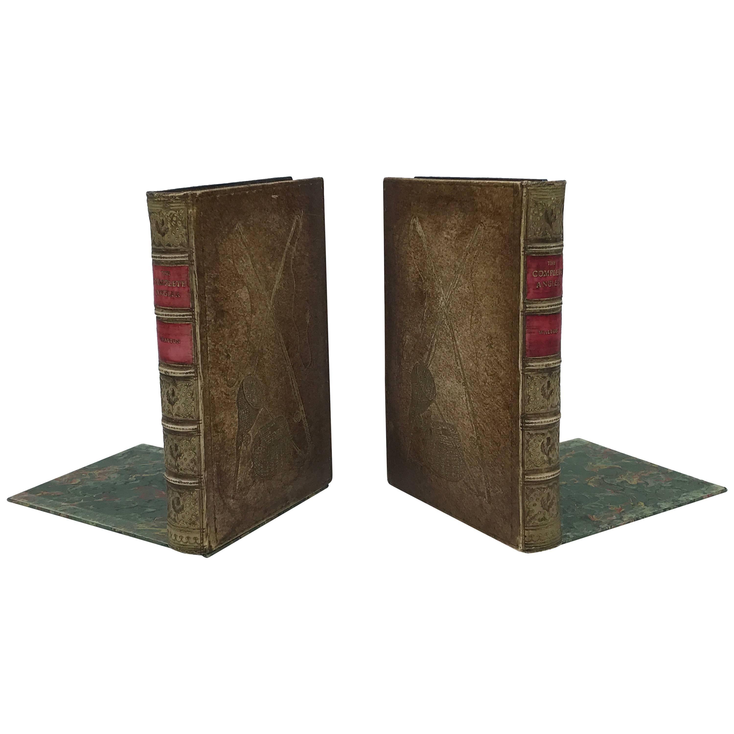 1940s Faux Leather Resin Book Sculpture Bookends, Pair