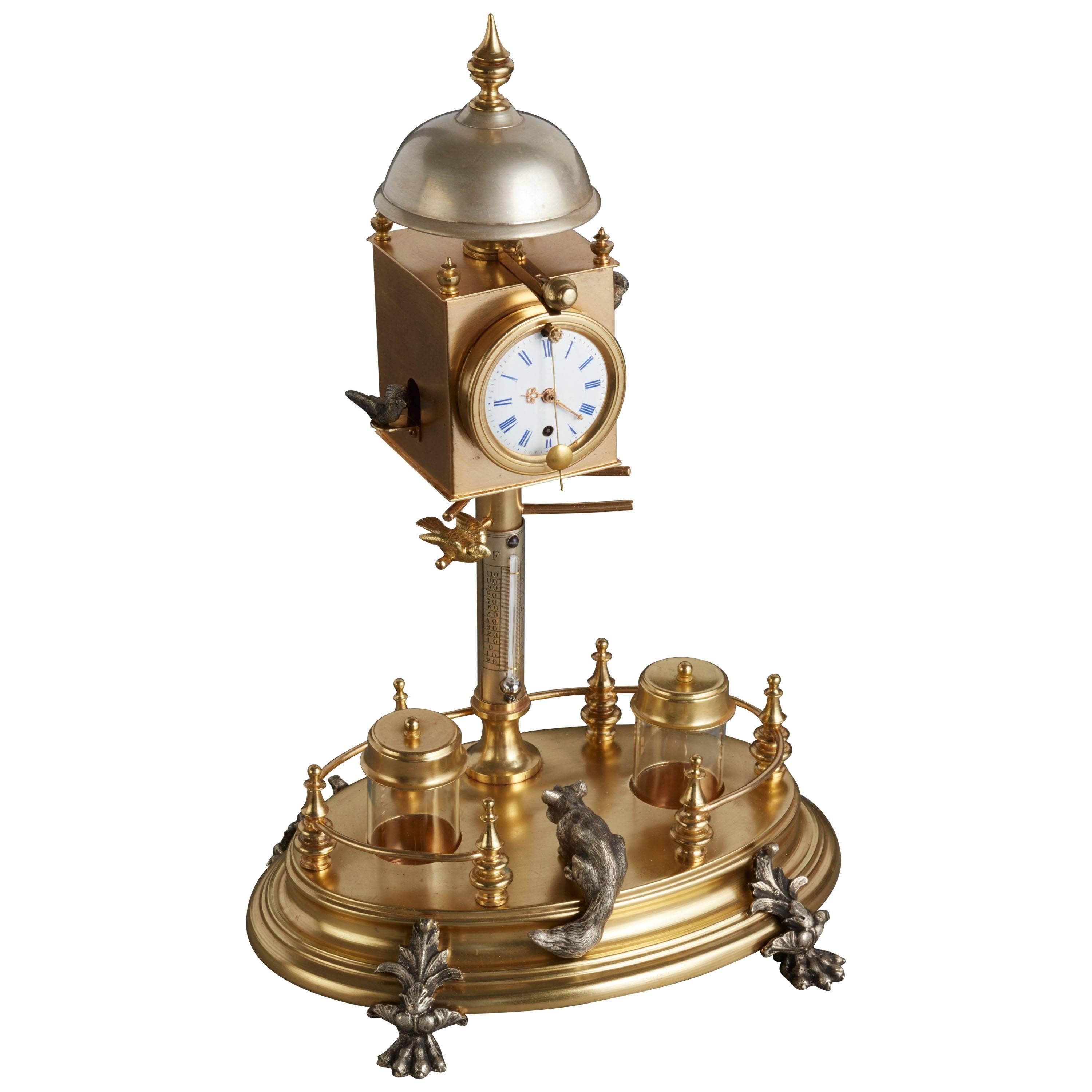 Desk Inkwell with Clock and Ringing Bell, circa 1860 For Sale