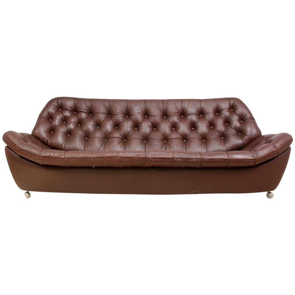 Retro Sofa in Buttoned Brown Leather