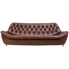 Retro Sofa in Buttoned Brown Leather
