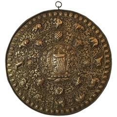 Tibetan Round Brass Plate with Zodiac