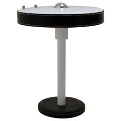 Modernist Table Lamp with Black Leather Details 1