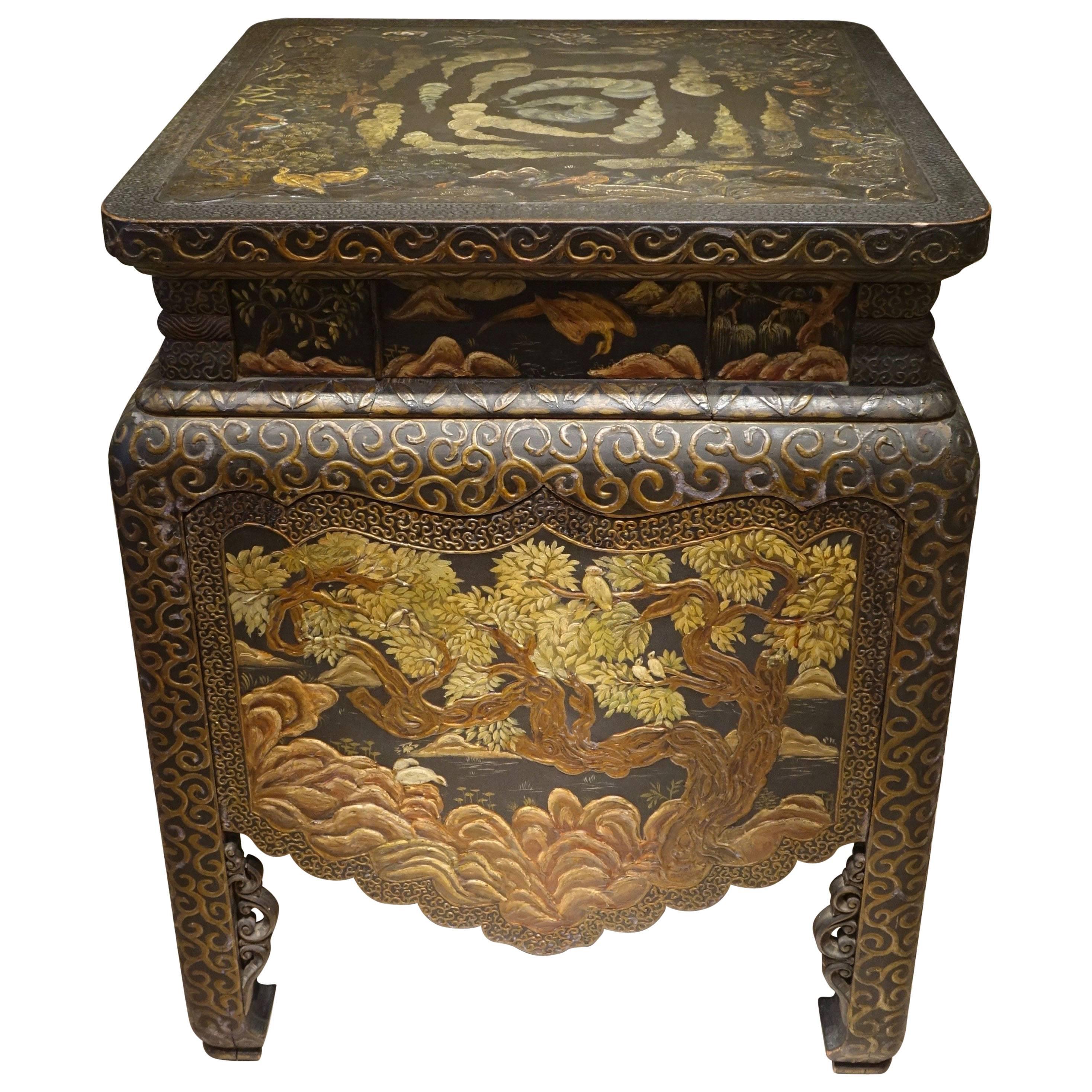 Unusual Chinese Lacquer Storage Table for Prints, circa 1920