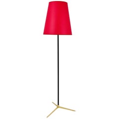 Elegant Red Kalmar Micheline Floor Lamp with Brass Tripod Base, Austria, 1950s