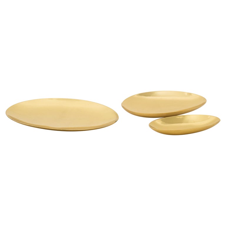 Set of 3 Handmade Cast Polished Brass Decorative Plates For Sale at 1stDibs