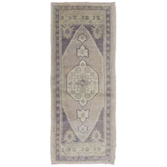 Vintage Turkish Oushak Carpet with Medallion in Dark Gray/Purple and Ivory