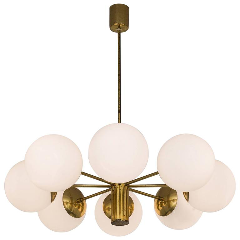 Sputnik Chandelier With Eight Opaline Glass Globes And Brass At 1stdibs Sputnik Chandelier With Eight Opaline Glass Globes And Brass For