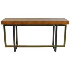 Burl Wood Milo Baughman "Silver& Gold" Chrome Console Table 1