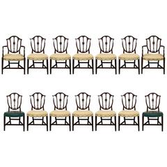 Antique Set of 14 Classic Shield Back Dining Chairs