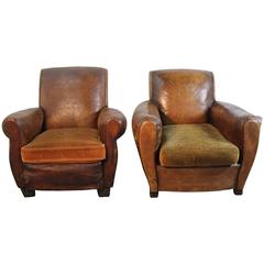 Pair of French Art Deco Leather Club Chairs