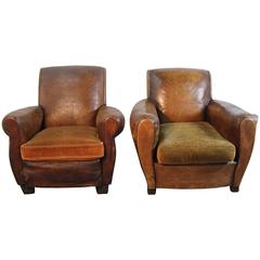 Pair of French Art Deco Leather Club Chairs 1