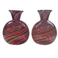 Rare Pair of Murano Mezza Filligrana Vases Attributed to Dino Martens