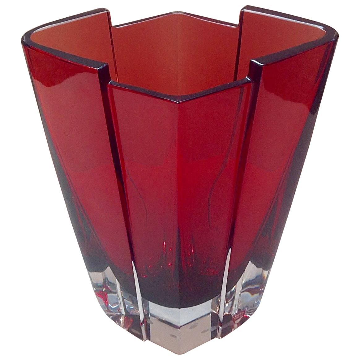 Vibrant Red Orrefors Glass Vase by Gunnar Cyren For Sale