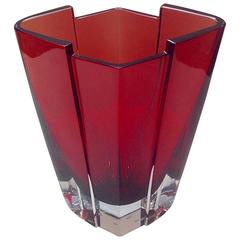 Vibrant Red Orrefors Glass Vase by Gunnar Cyren