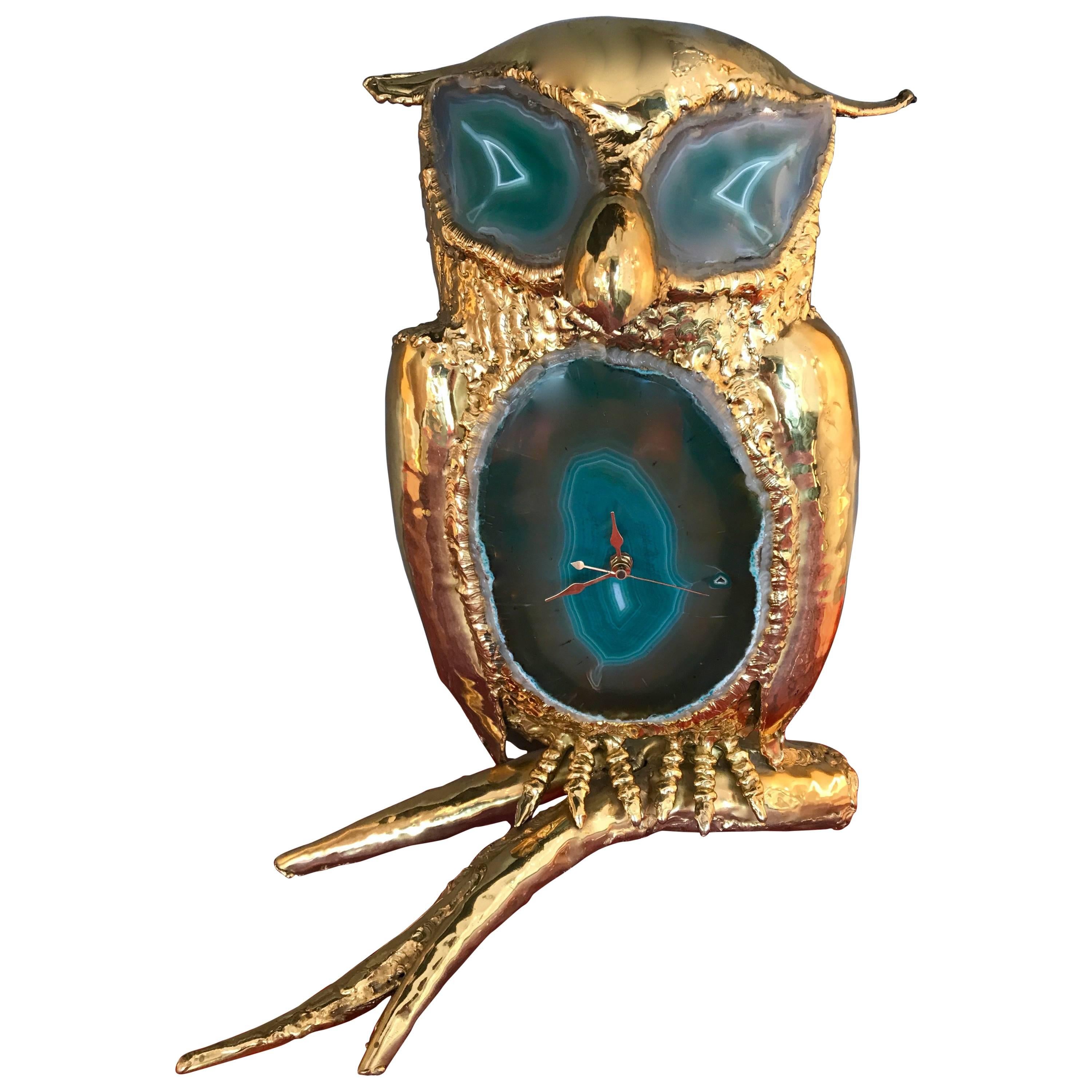 Lamp Clock Owl by Henri Fernandez for Honoré Paris, France, 1980s