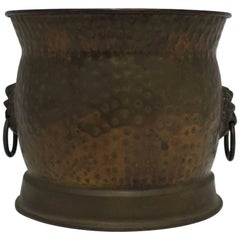 English Brass Plant Pot Holder Cachepot with Lion Head Detail, ca. 20th c. 